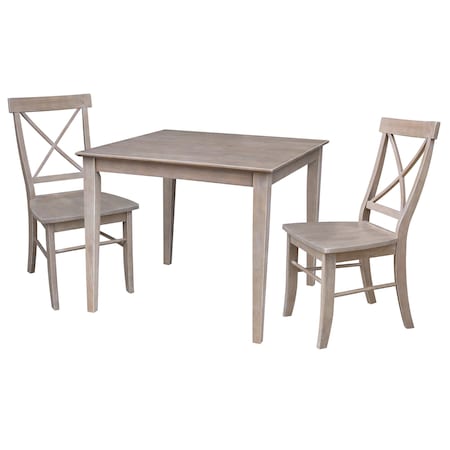 International Concepts Square 36X36 Dining Table with 2 X-Back Side Chairs, Washed Gray Taupe, 36 in W, 36 in L, 30 in H K09-3636-C613-2